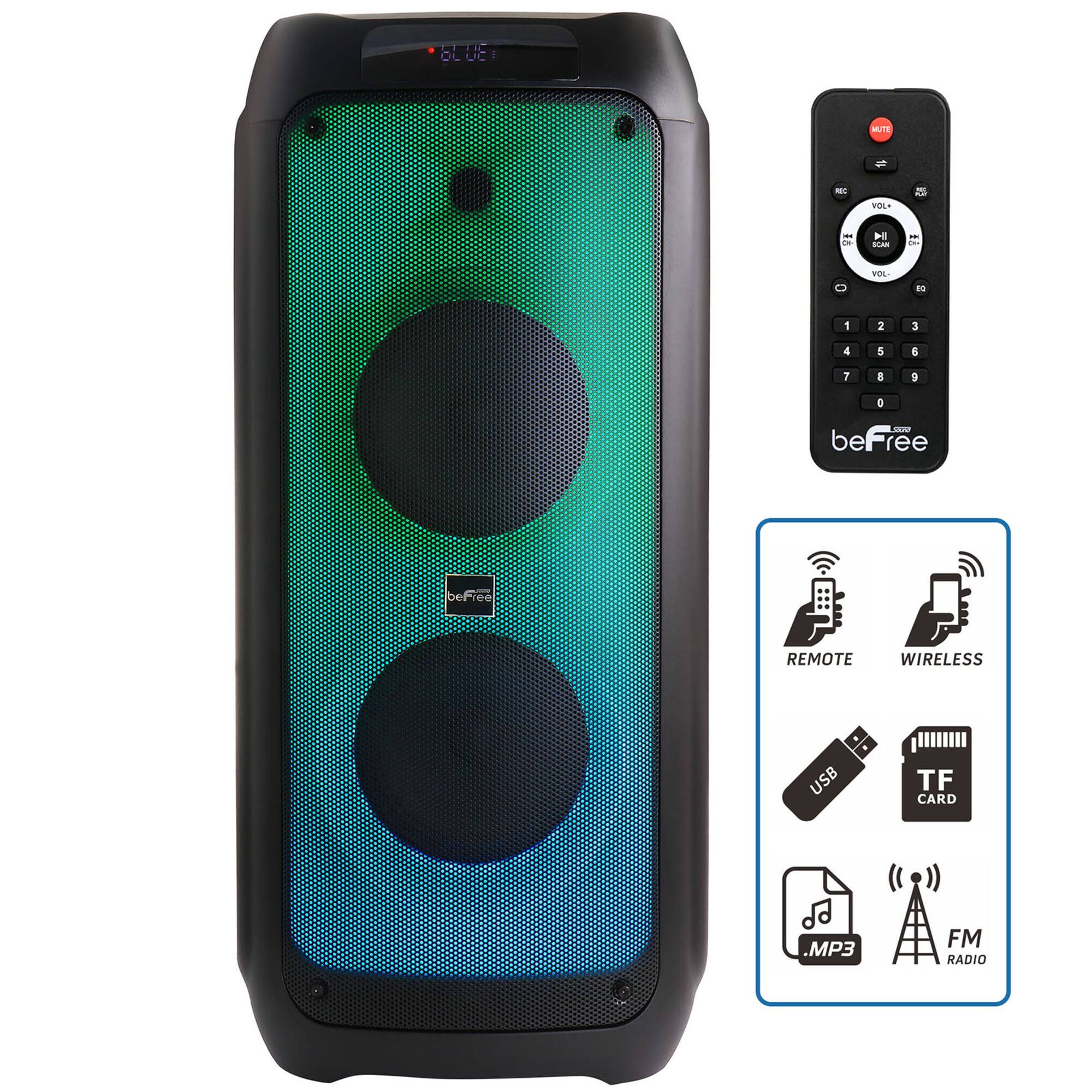 beFree Sound 8" Wireless Rechargeable Bluetooth Party Speaker With LED Illuminating Lights